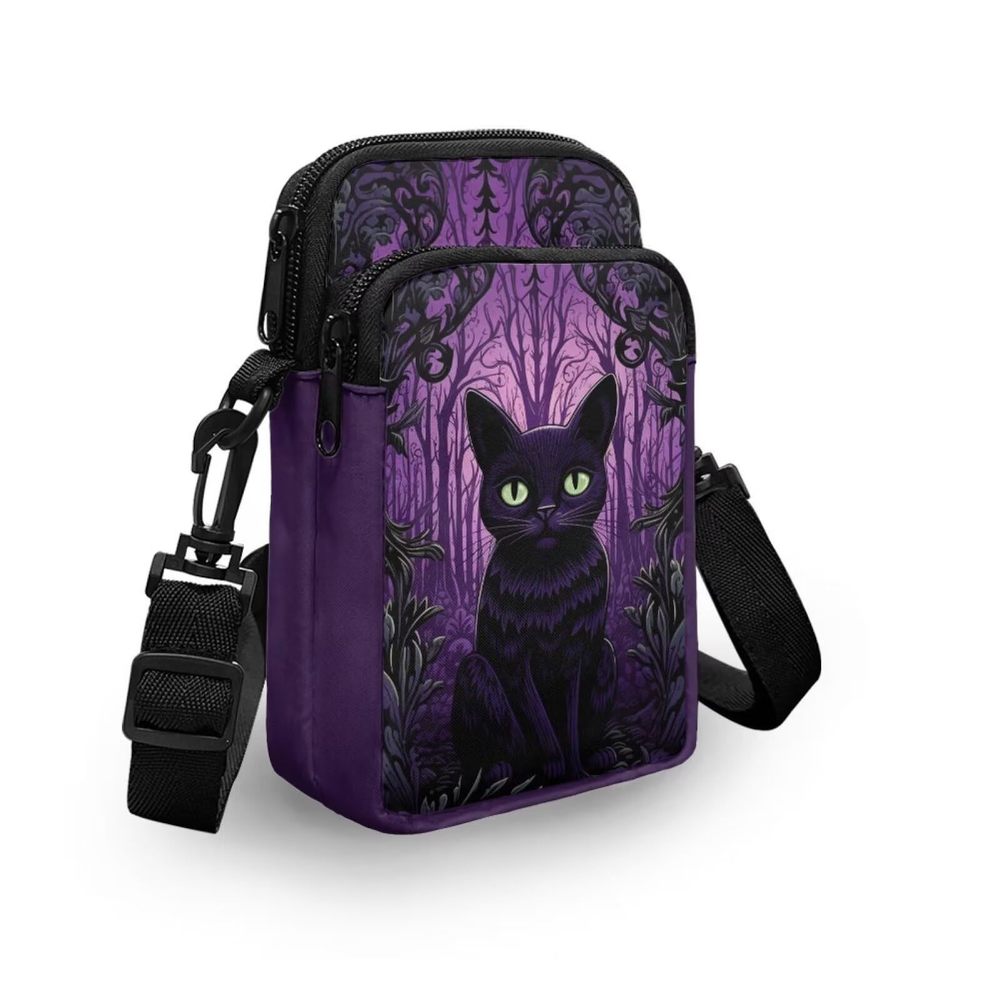Black Cat Crossbody Cell Phone Purse Wallet Sling Bag Shoulder Strap Handbag ;)